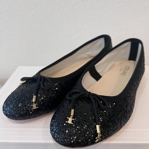 CELINE Triomphe Logo Les Ballerines Ballerina Laces Babies Alma Flats 38.5/ 39.5 - Picture 3 of 9